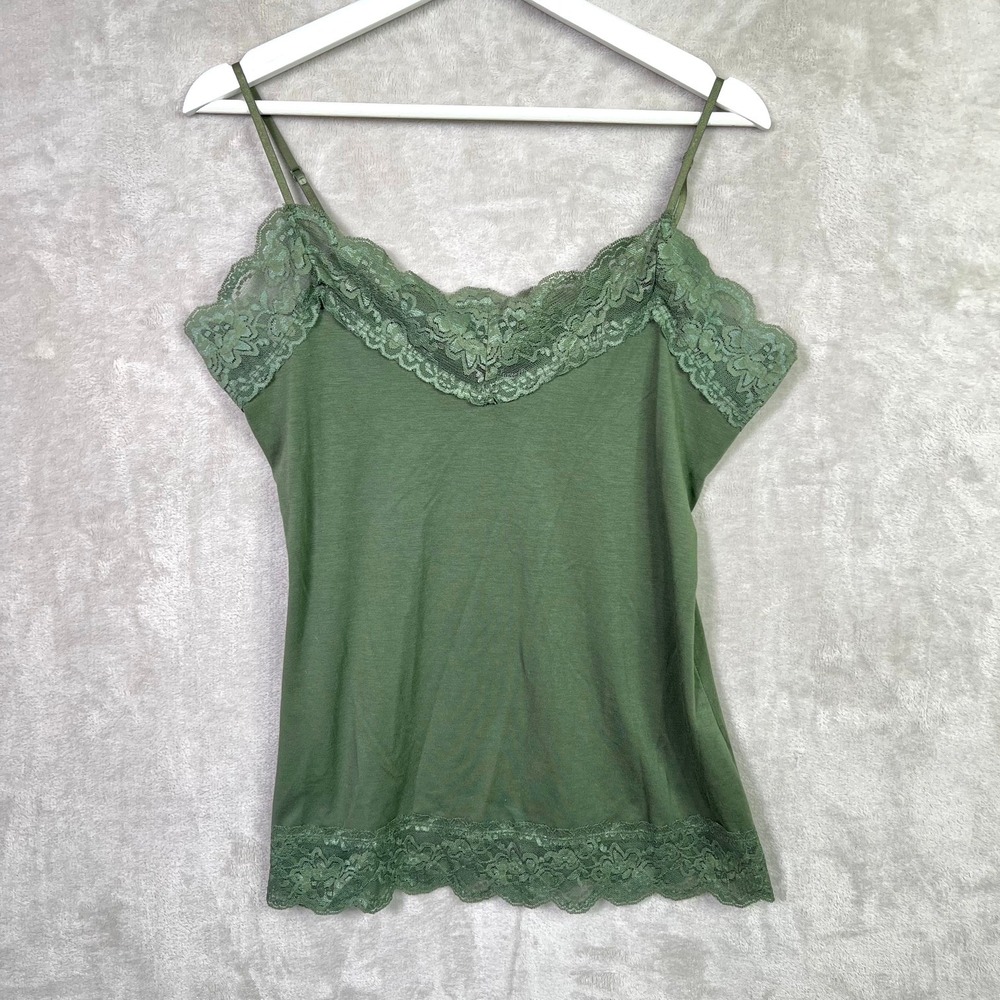 Vintage Y2K Volume One Green‎ Lace Trim Camisole Tank Top XL Fairycore Coquette